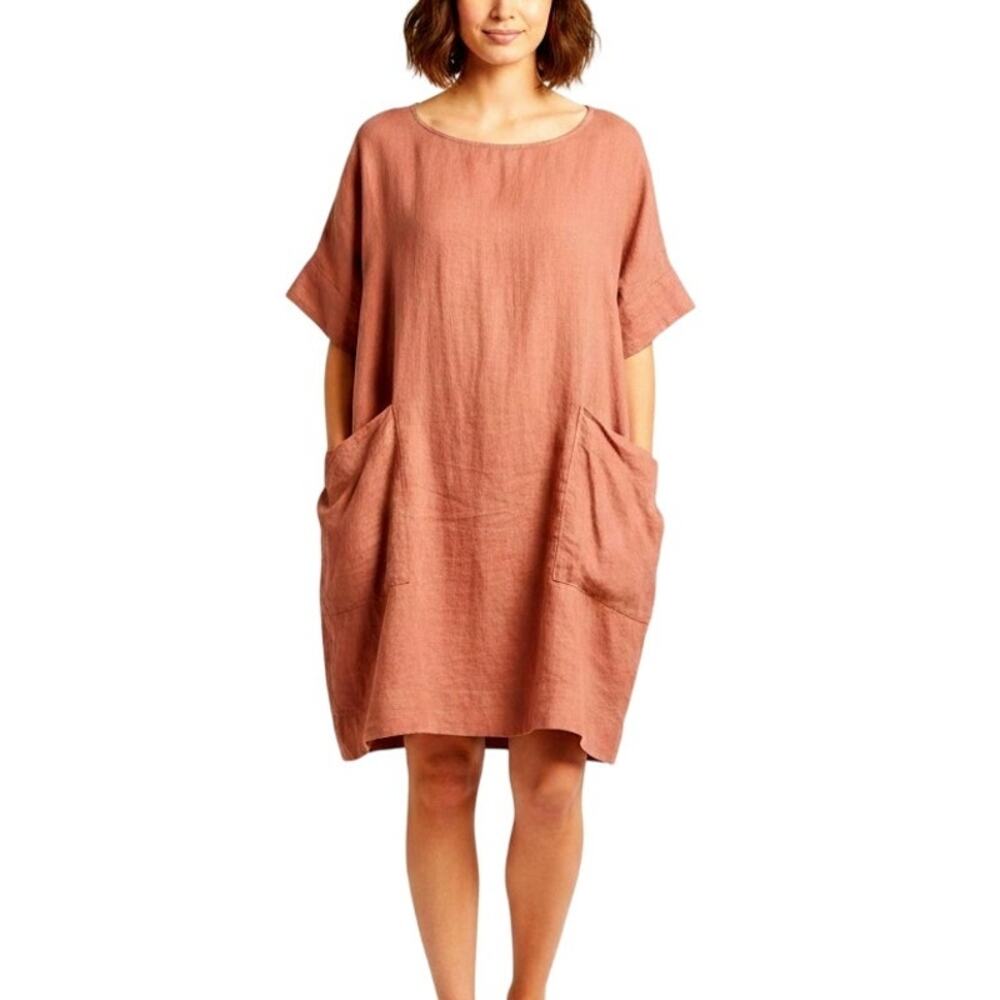 Sugar Candy Mountain Linen Rust Dress M/L Lagenlook Boho Earthy Minimalist USA